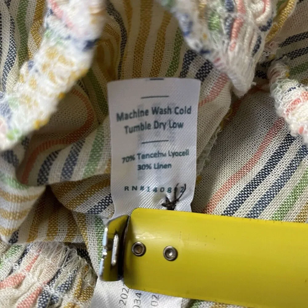 Marine Layer Dress Womens Medium Cream Pastel Stripes Tiered Ruffle Linen Belted - Picture 4 of 8